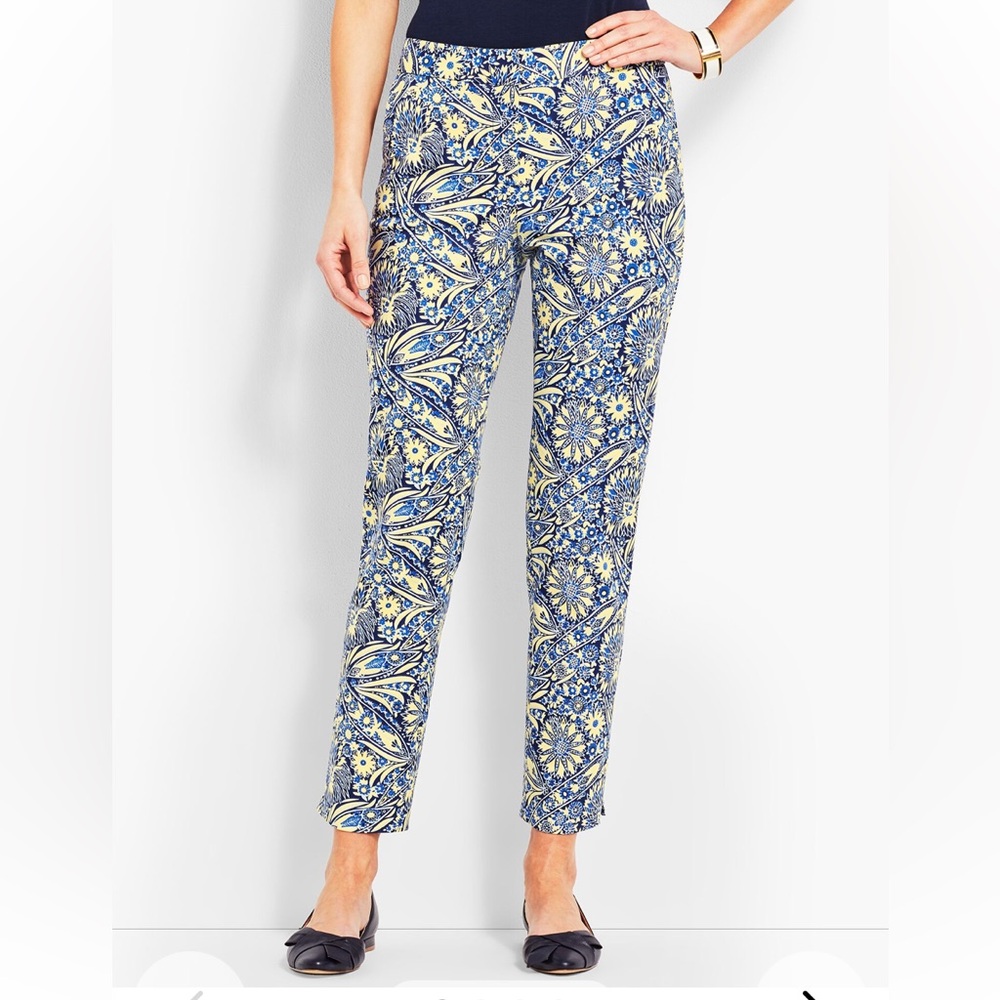 Talbots Blue and Yellow Printed Slim Ankle Pants